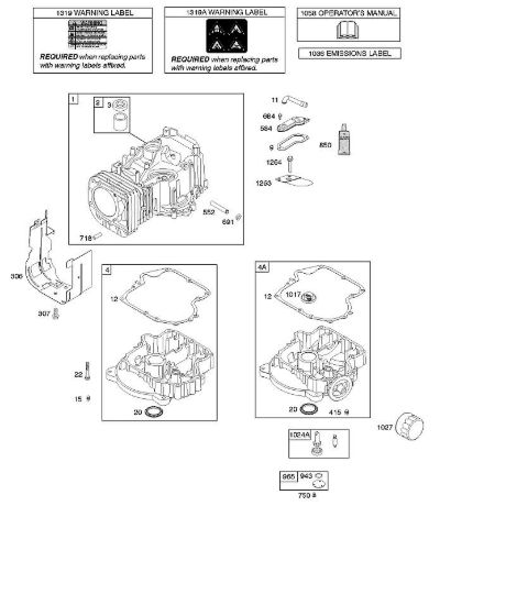 G - Cilindro, coppa motore, lubrificazione, manuale per l'utente, etichetta di avvertenza B&S - 21 €¦ 21B807-0136-B1 brand Stihl